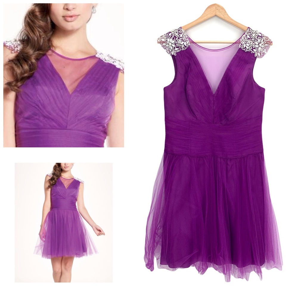 Prom Dress Y2K Purple Raspberry Beaded Party Dress Sz. 8 Barbiecore Jeweled Tule